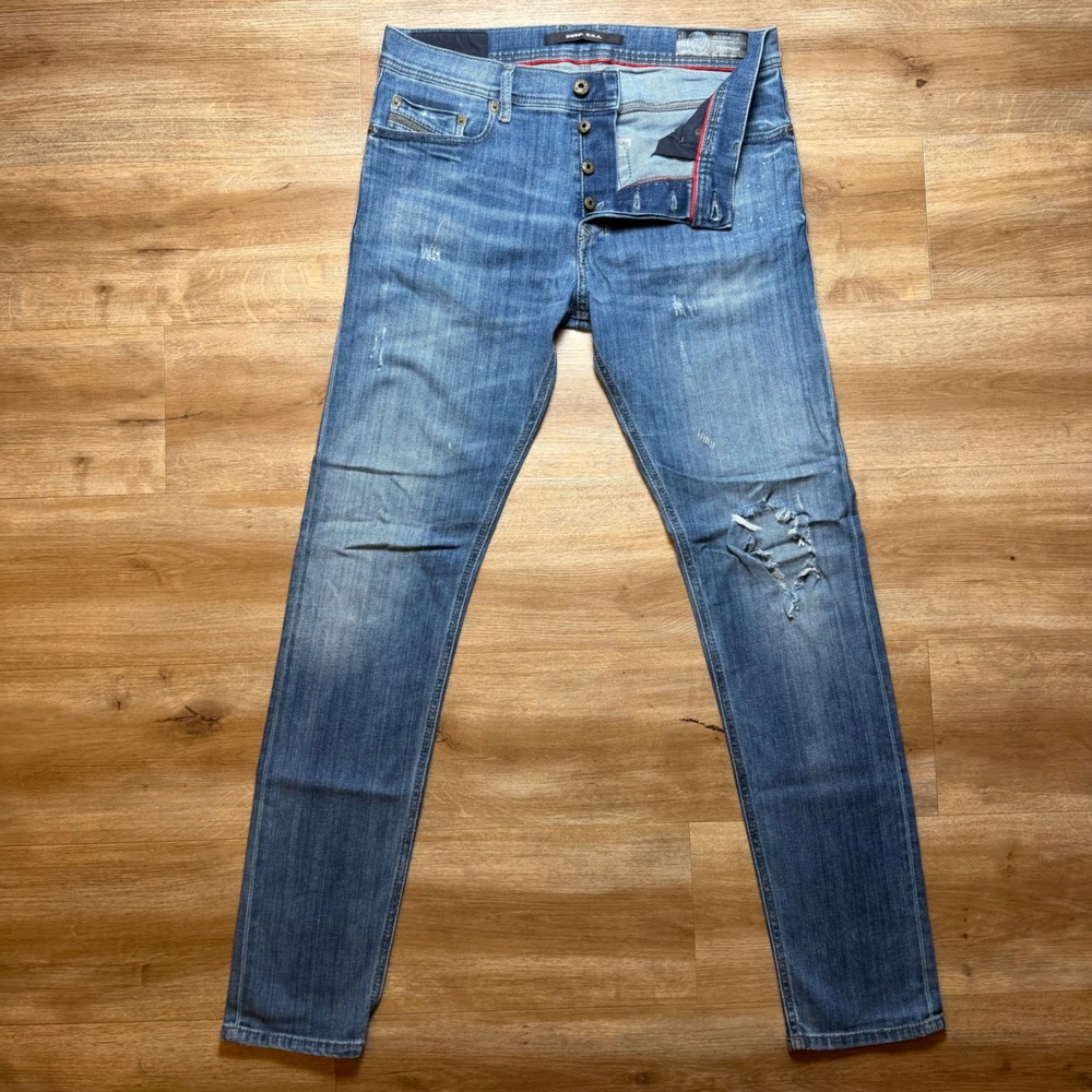 Diesel Tepphar Jeans Mens 32x32 Blue Slim Carrot DNA Distressed Stretch 084GH